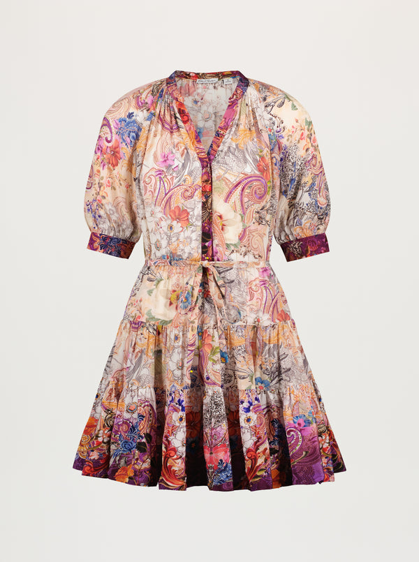 Multicolored floral dress on a light gray background
