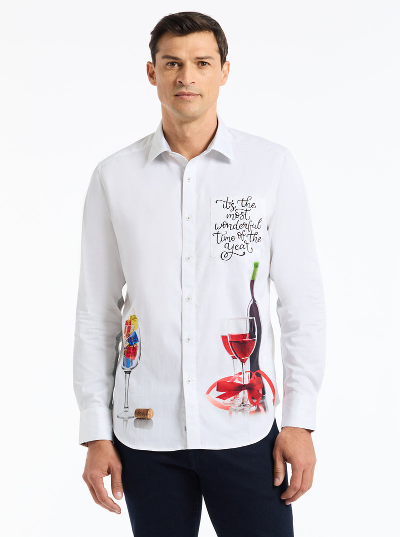 HOLIDAY CHEERS LONG SLEEVE BUTTON DOWN SHIRT