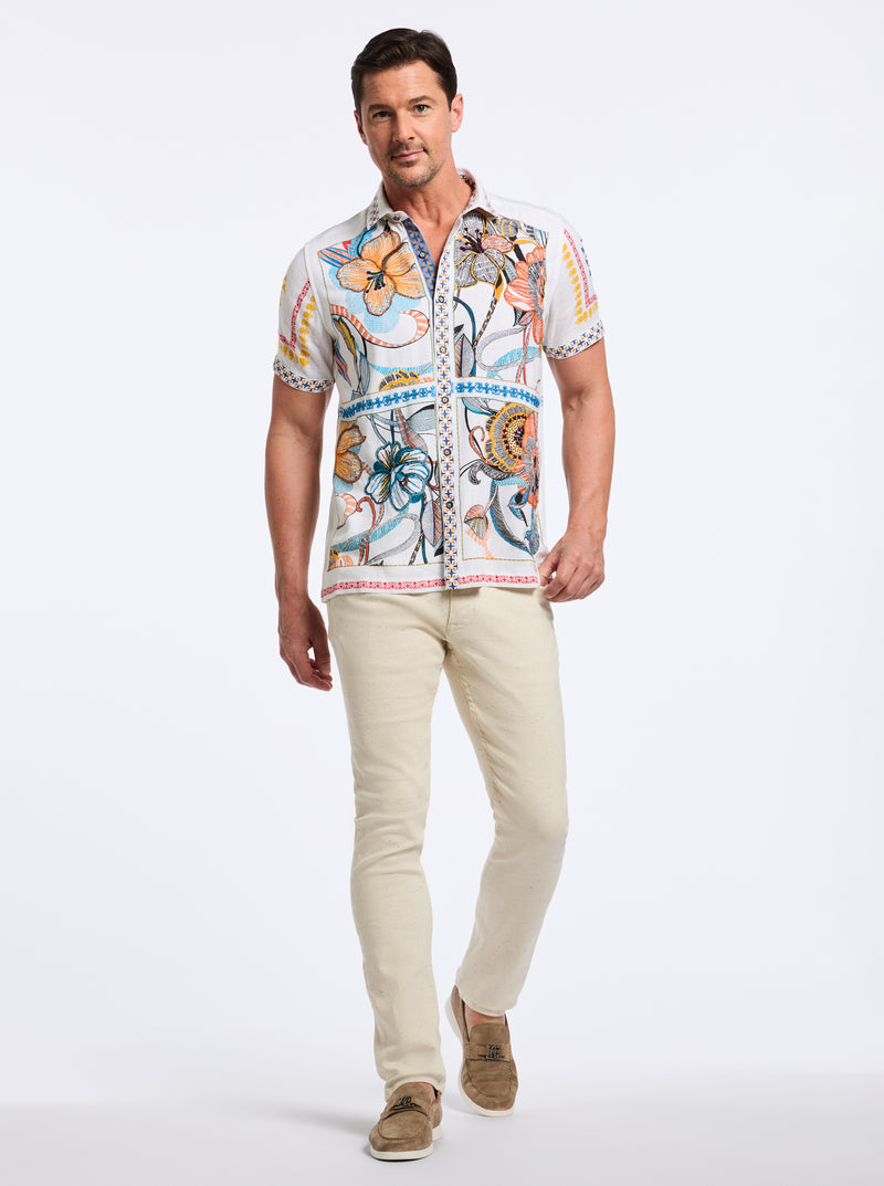MANZU SHORT SLEEVE BUTTON DOWN SHIRT