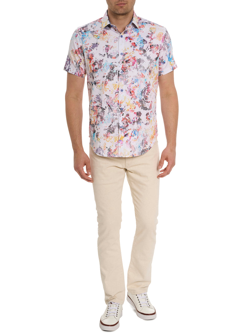 SPLASH OF COLOR SHORT SLEEVE BUTTON SHIRT