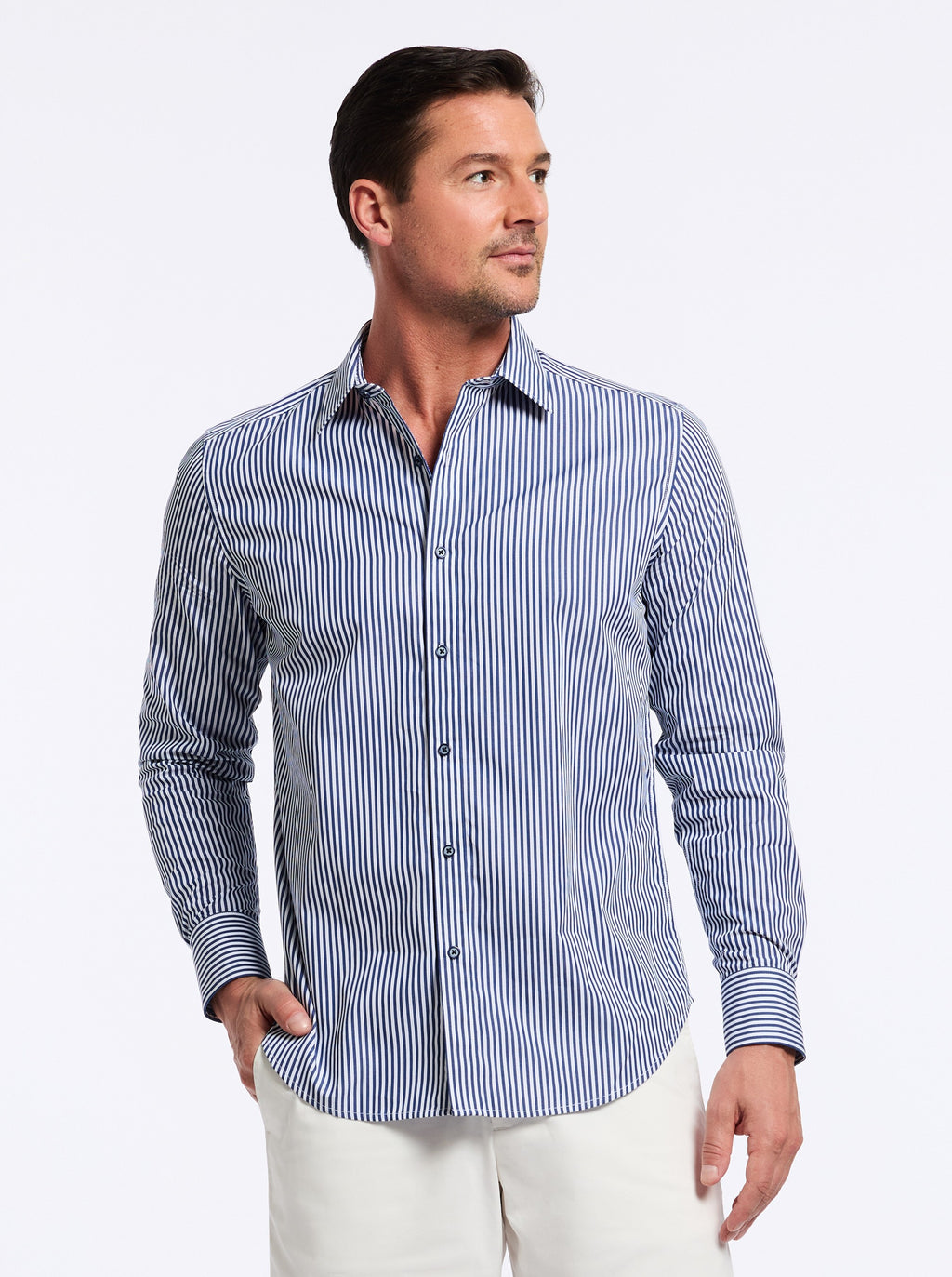 Double Pump Men's Button Down Long Sleeve Shirt - Cotton Regular Fit, Grey Navy White Check, 3X-Large