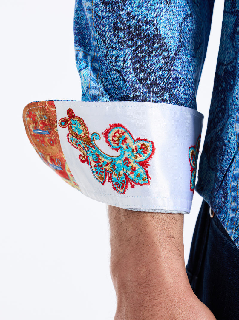 LIMITED EDITION JUNGLE BLUES LONG SLEEVE BUTTON DOWN SHIRT
