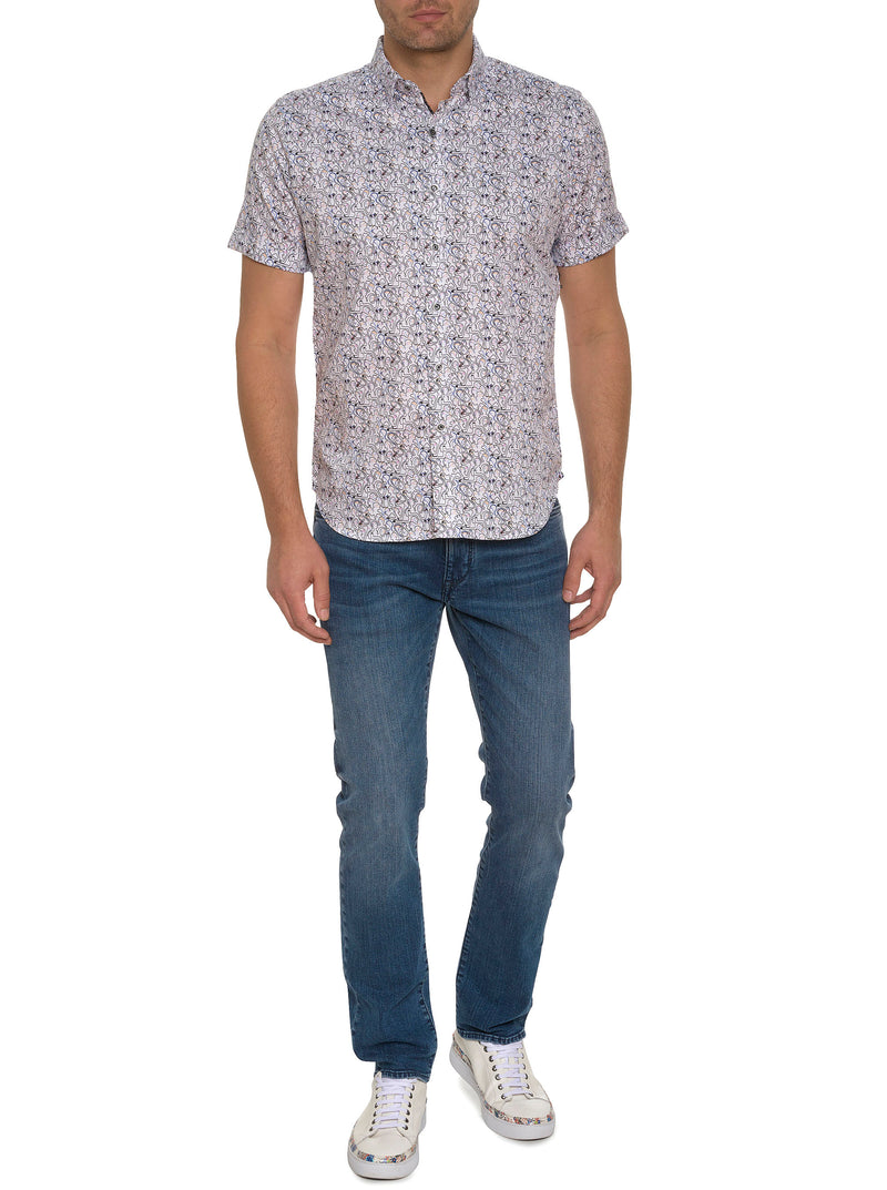 PAINTED FACES SHORT SLEEVE BUTTON DOWN