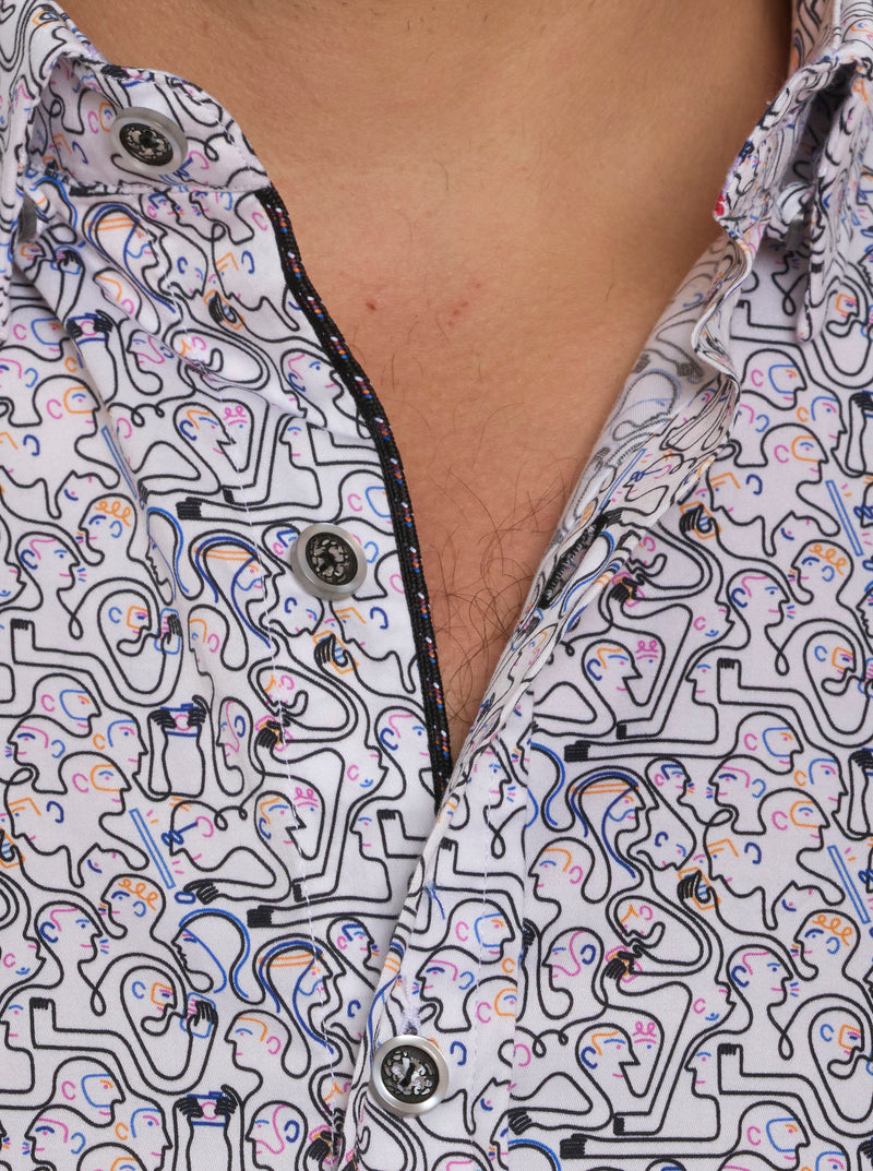 PAINTED FACES SHORT SLEEVE BUTTON DOWN