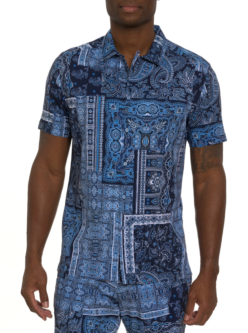 T-shirt with a chest pocket - Dark blue/Bandana-patterned - Men