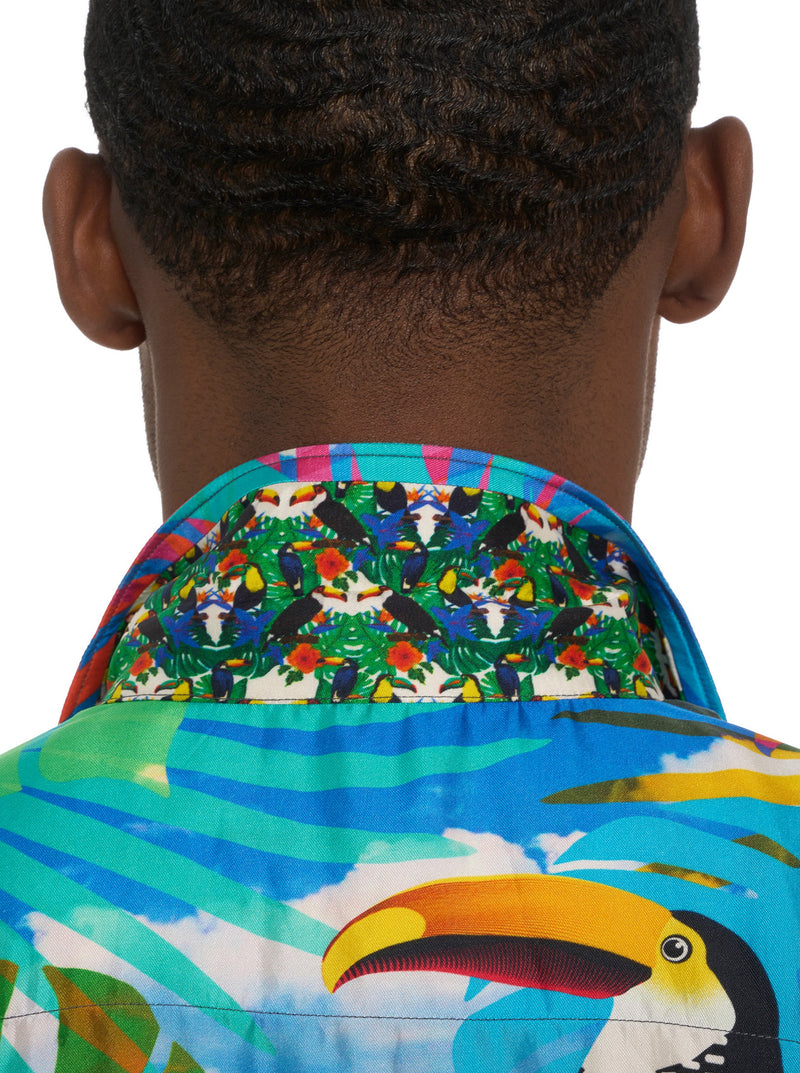 LIMITED EDITION THE TOUCAN MIX SHORT SLEEVE BUTTON DOWN SHIRT TALL