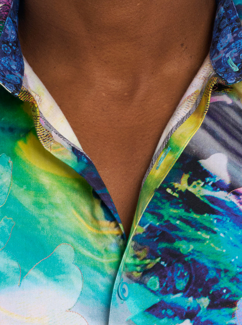 TROPICAL STORM SHORT SLEEVE BUTTON DOWN SHIRT
